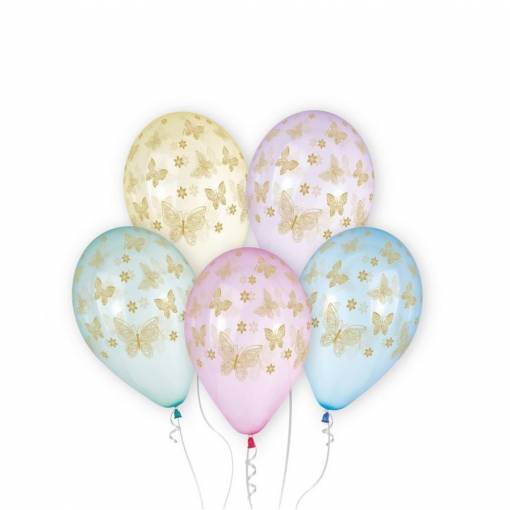 Foto - Průhledné héliové balónky 13" - Motýli, 5 kusů