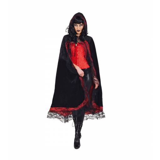 Dámský plášť s kapucí - Černo červený