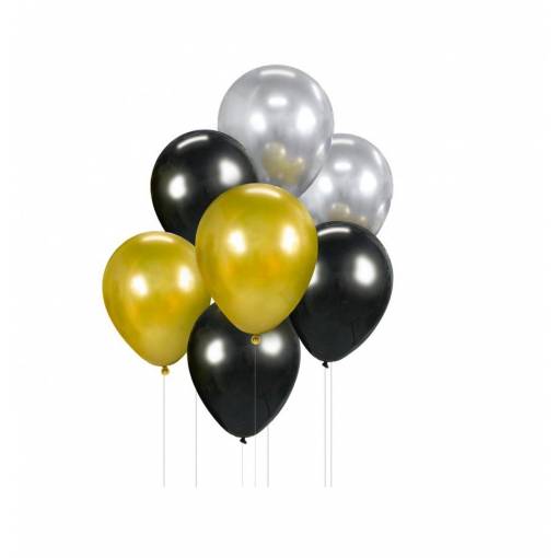Foto - Sada balónků - Černé, zlaté a stříbrné, 7 kusů