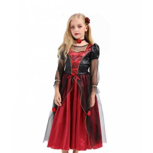Dětský kostým - Černo-červená čarodějka 140