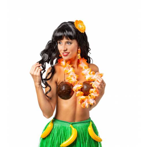 Foto - Havajský věnec, náušnice, spona do vlasů - Oranžová