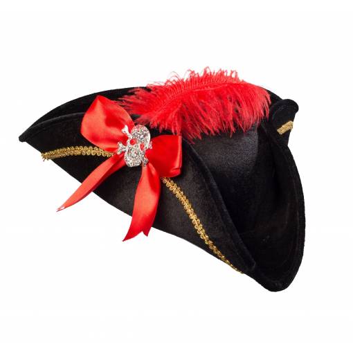 Dámský pirátský klobouk - Černý s peřím