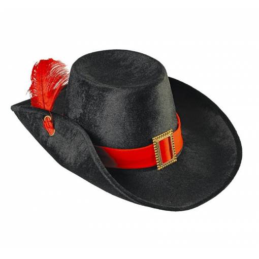 Mušketýrský klobouk - Černý s červenými detaily