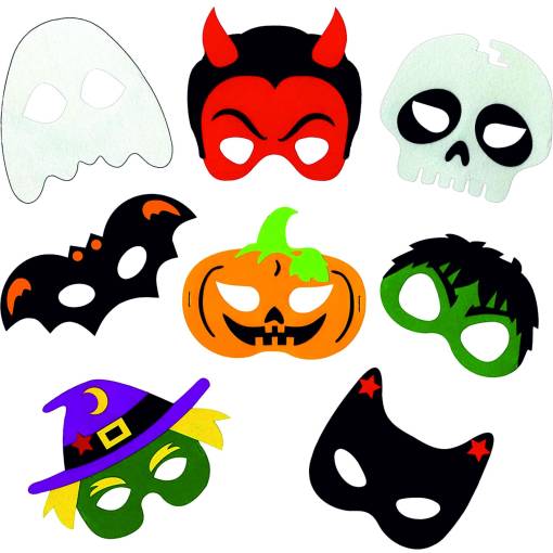 Foto - Filcové masky na Halloween - Barevné, 8 ks