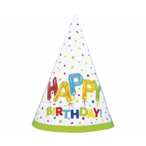 Papírové čepice - Happy Birthday, 6 kusů