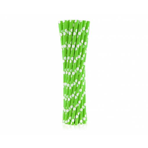 Foto - Papírová brčka - Zelená s puntíky, 24 kusů