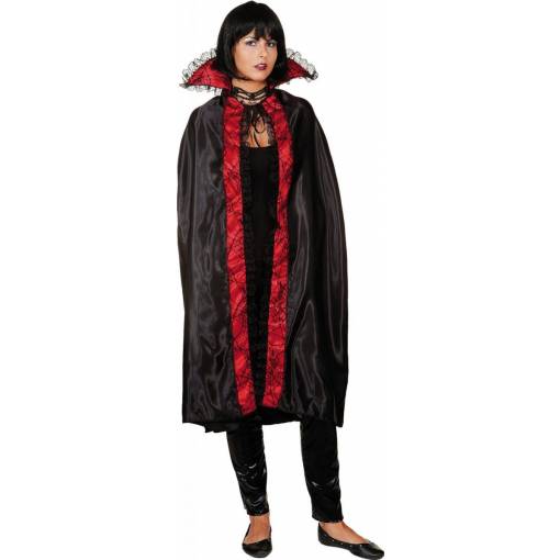 Dámský plášť - Černý s červeným límcem