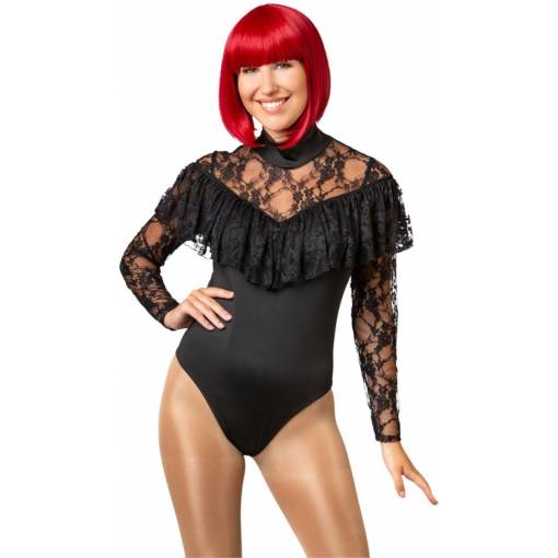 Foto - Krajkové body s volánem - Černé, L/XL
